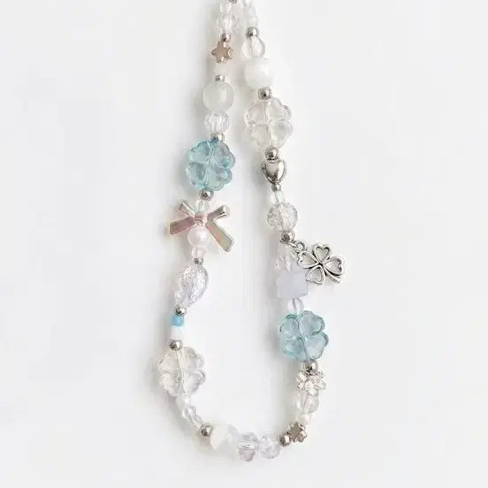 [BUNJANG] Handmade Pastel Four-Leaf Clover Bead Strap Keychain / 비즈 스트랩 키링 파스텔 네잎클로버