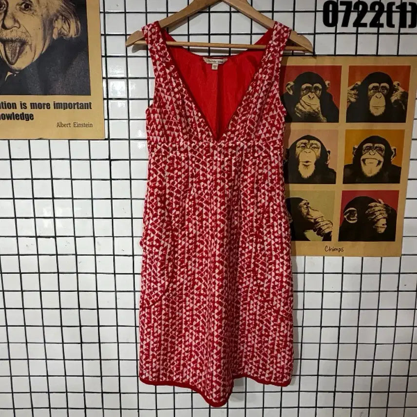 [BUNJANG] Thursday Island Red Patterned V-Neck Dress - Size S / 터스데이아이슬랜드 드레스 레드 패턴 S