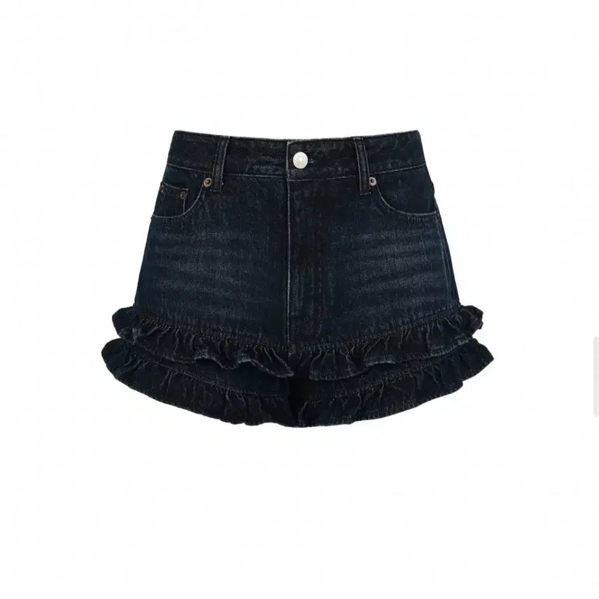 [BUNJANG] Salty Pebble Frill Flare Denim Shorts / 하투하 착용 솔티페블 프릴 숏팬츠