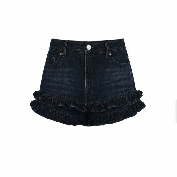 [BUNJANG] Salty Pebble Frill Flare Denim Shorts / 하투하 착용 솔티페블 프릴 숏팬츠