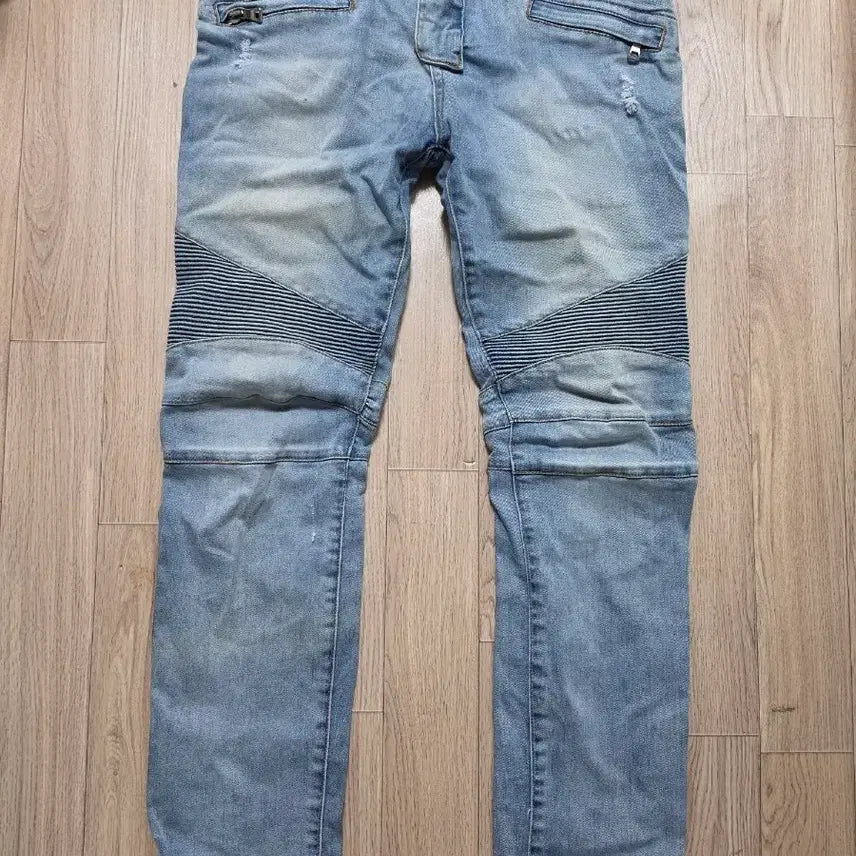 [BUNJANG] Balmain Biker Pants Washed Vintage Stretch Denim Jeans / 발망 바이커 팬츠 워싱빈티지 스판 청바지