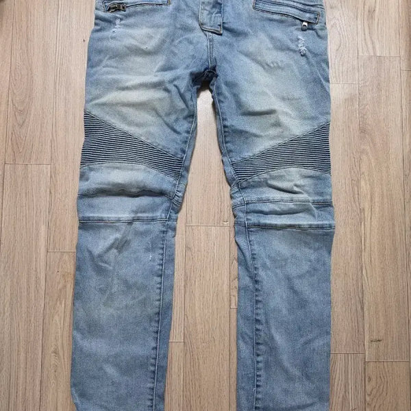 [BUNJANG] Balmain Biker Pants Washed Vintage Stretch Denim Jeans / 발망 바이커 팬츠 워싱빈티지 스판 청바지