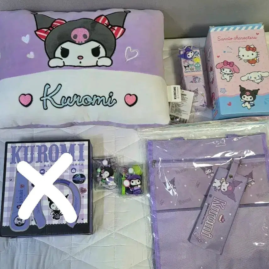 [BUNJANG] Sanrio Kuromi Bundle: Cushion, Keychain, Umbrella, Bag / 산리오 쿠로미 키링/우산/쿠션/목선풍기/가방 일괄 저렴히 판매