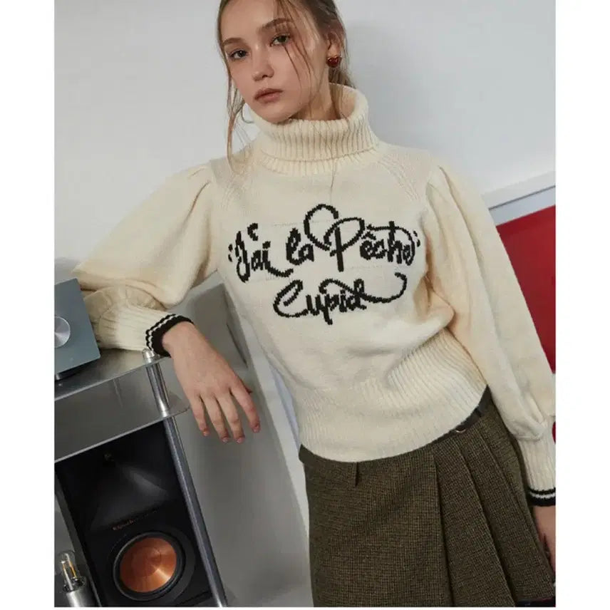 [BUNJANG] Egoist Turtleneck Knit Puff Sleeve Knit Bukle Wool Intarsia Pullover Knit ER4BO907 / 에고이스트 목폴라 니트 퍼프소매 니트 부클 울 인타샤 터틀넥 풀오버 니트 ER4BO907