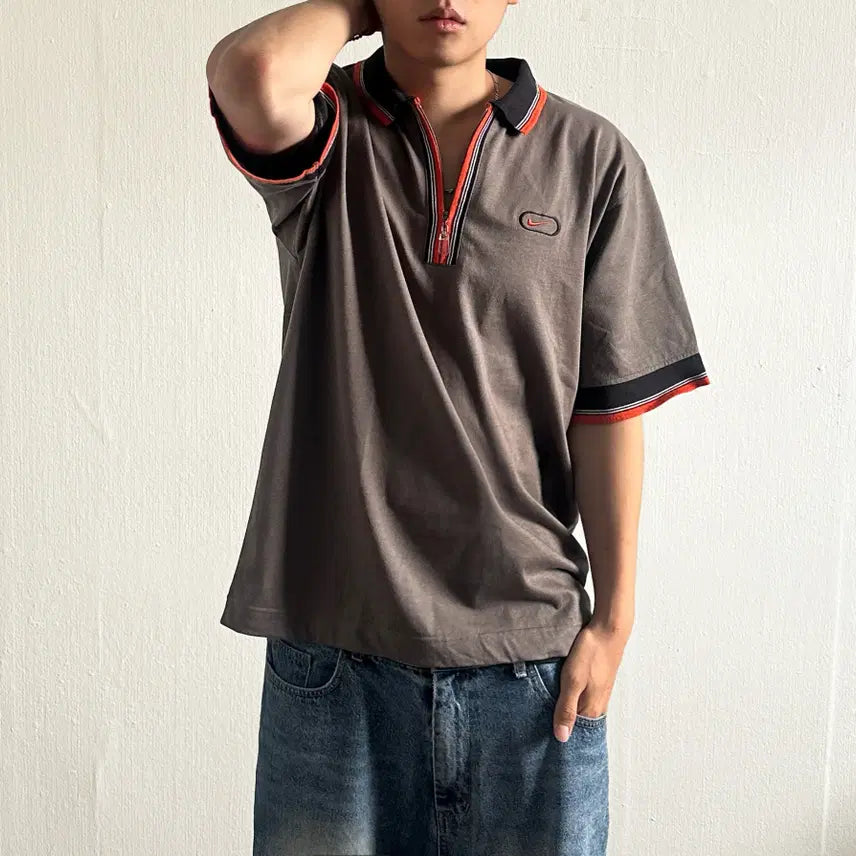 [BUNJANG] Nike 00s Embroidered Logo Half Zip Polo Shirt / Nike 00s 올드 나이키 자수 로코 집업 카라티