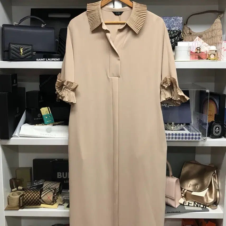 [BUNJANG] TIME Pleated Color-Block Long Dress / [ 한섬 ] TIME 타임 플리츠 배색 롱 원피스