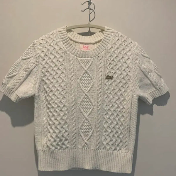 [BUNJANG] Lee Women's Cable Knit Short Sleeve Sweater - Size S / 여성 LEE 꽈배기 반팔 니트 S