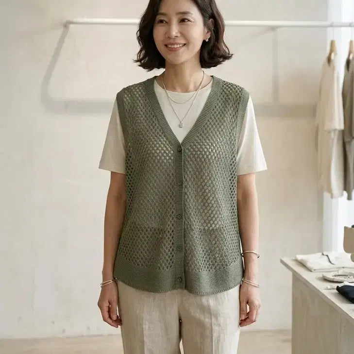[BUNJANG] Mesh Knit Button Vest / 매쉬 그물 단추 니트 조끼