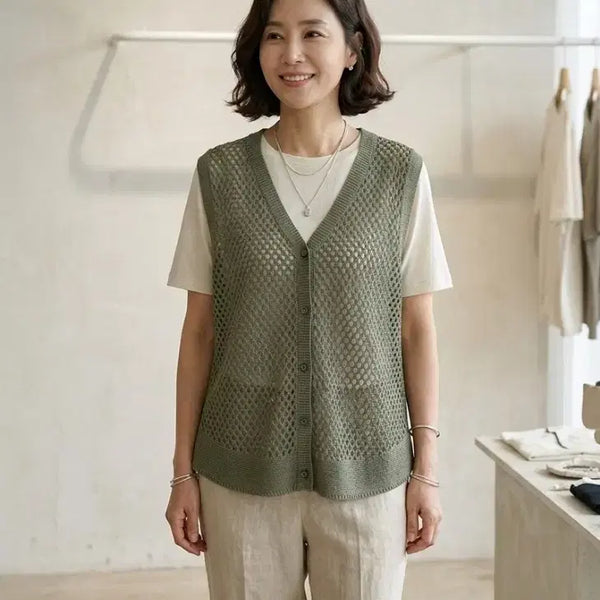 [BUNJANG] Mesh Knit Button Vest / 매쉬 그물 단추 니트 조끼
