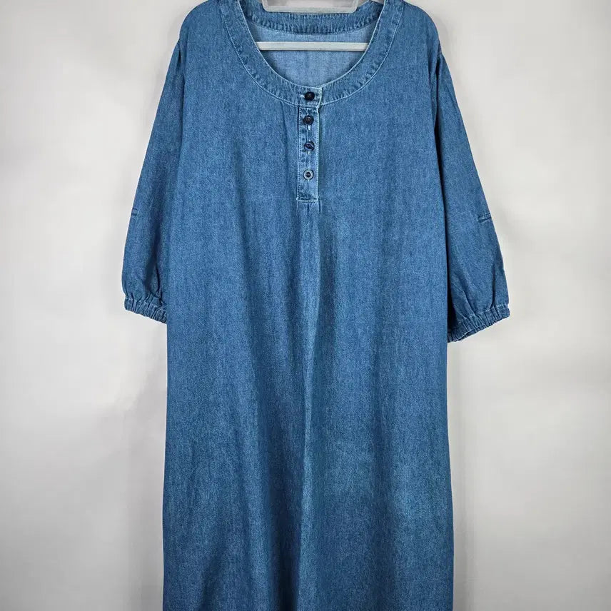 [BUNJANG] Women's Oversized Denim Puff Sleeve Long Dress / [무료배송]여성 F 오버핏 데님 청 퍼프소매 롱 원피스 박시핏