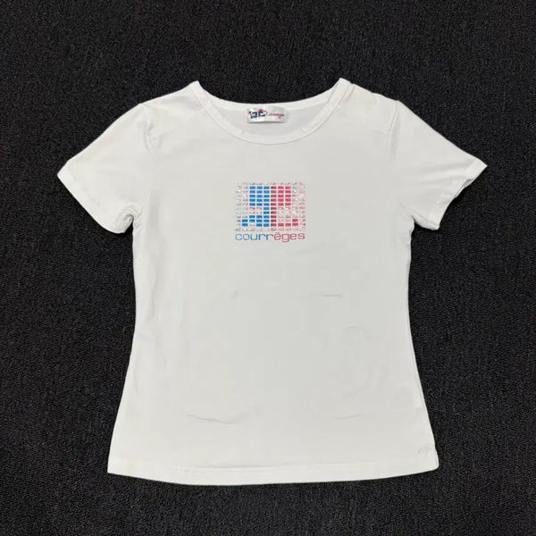 [BUNJANG] Courreges Glitter Short Sleeve T-Shirt / 꾸레쥬 글리터 반팔 티셔츠