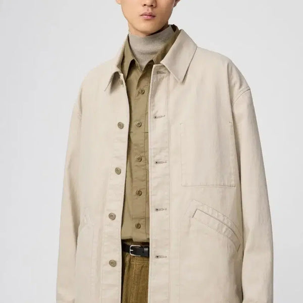 [BUNJANG] Uniqlo Oversized Color Denim Jacket Natural Ivory (M) / 유니클로 워크 자켓 M