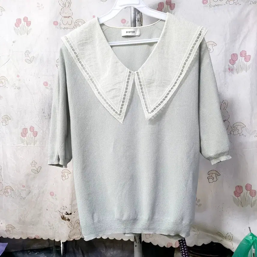 [BUNJANG] SYSTEM Sailor Collar Color-Block Knit Blouse / 시스템   (세일러 카라 배색)  니트  블라우스