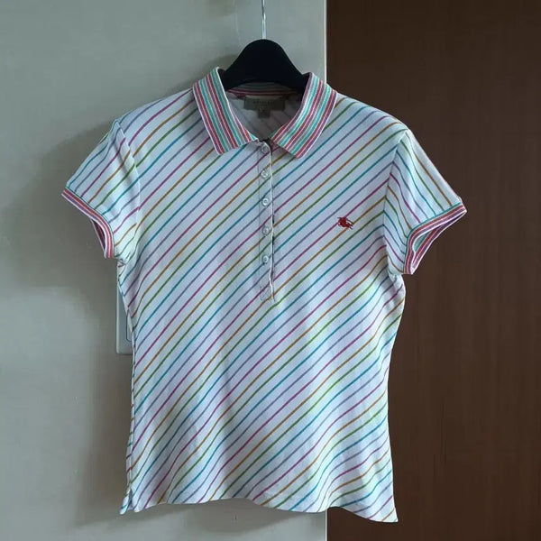 [BUNJANG] Burberry Women's Rainbow Stripe Pique Shirt / 버버리 여성 레인보우 스트라이프 피케 셔츠M