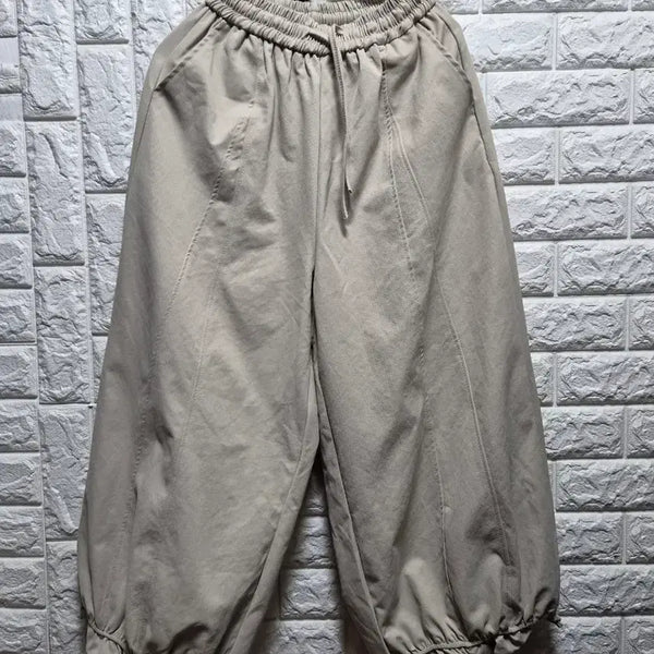 [BUNJANG] Beige Ruffle Hem Baggy Pants / 베이지색 밑단프릴 귀욤 배기바지
