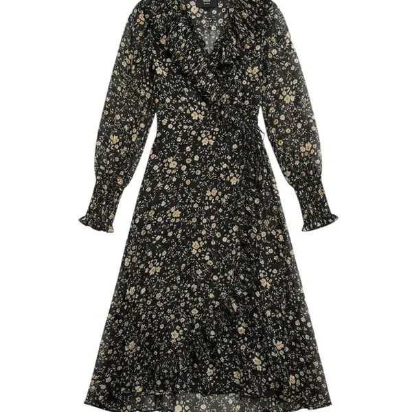 [BUNJANG] Black Lady Floral Wrap Style Dress / 여성F/ 블랙레이디 플로럴 랩스타일 원피스