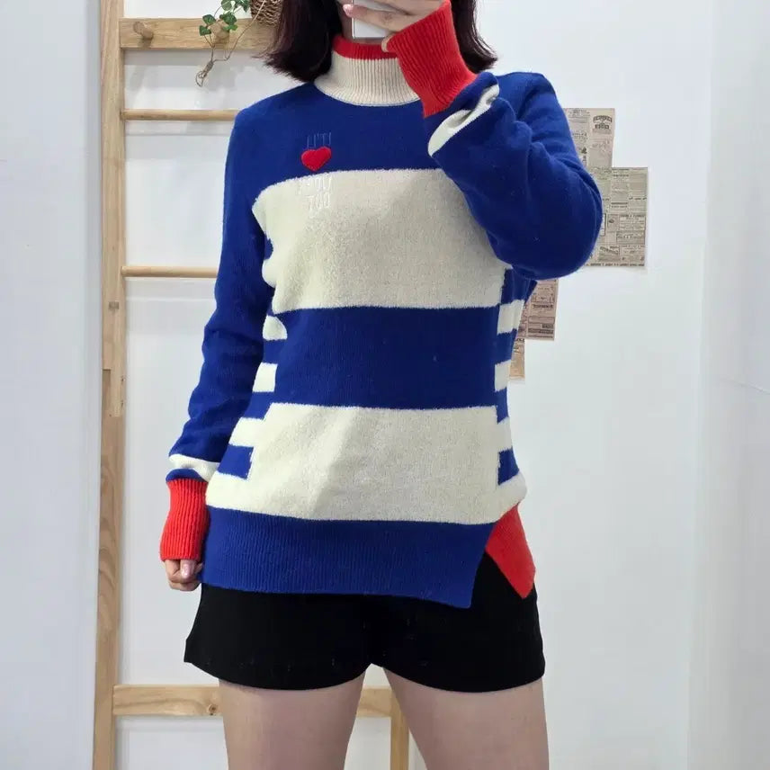[BUNJANG] Le Coq Sportif Wool 100% Striped Knit Sweater (M) / [프립]M/르꼬끄 골프 배색 울100% 스트라이프 니트