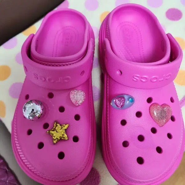 [BUNJANG] Crocs Pink Mules with Jibbitz / 크록스 핑크 뮬 \+ 지비츠