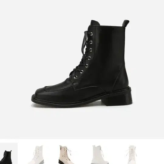 [BUNJANG] Salt & Chocolate Black Square-toe Lace-up Ankle Boots (235) / 미사용 풀박스) 솔트앤초콜릿 스퀘어토 레이스업 앵클부츠 블랙 235