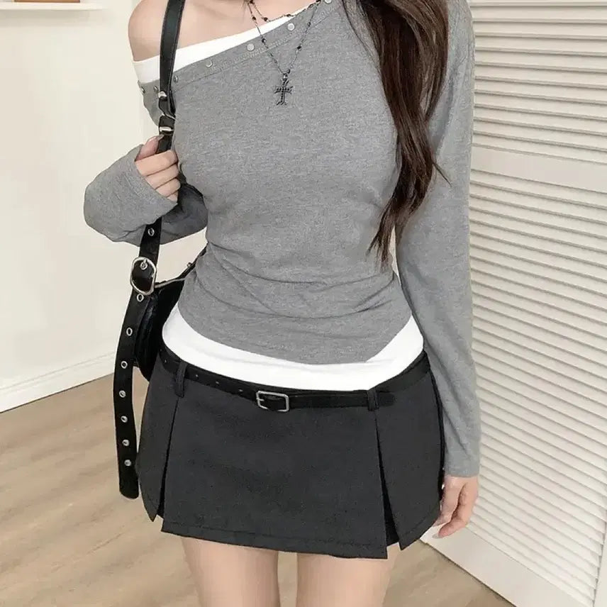 [BUNJANG] Two-Way Side Slit Pleated Reversible Skirt Pants with Belt Set / (블랙+차콜 일괄가격)벨트set 투웨이 옆트임 플리츠 양면 치마바지
