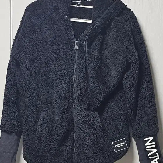 [BUNJANG] Calvin Klein Fleece Zip-Up Hoodie Black / 캘빈클라인 플리스 후드 집업 블랙