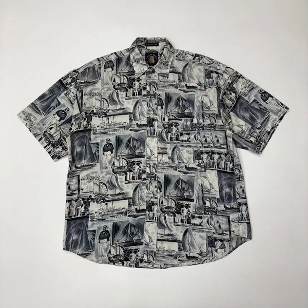[BUNJANG] Gant Vintage Printed Short Sleeve Pattern Shirt / Gant 간트 빈티지 프린팅 반팔 패턴 셔츠