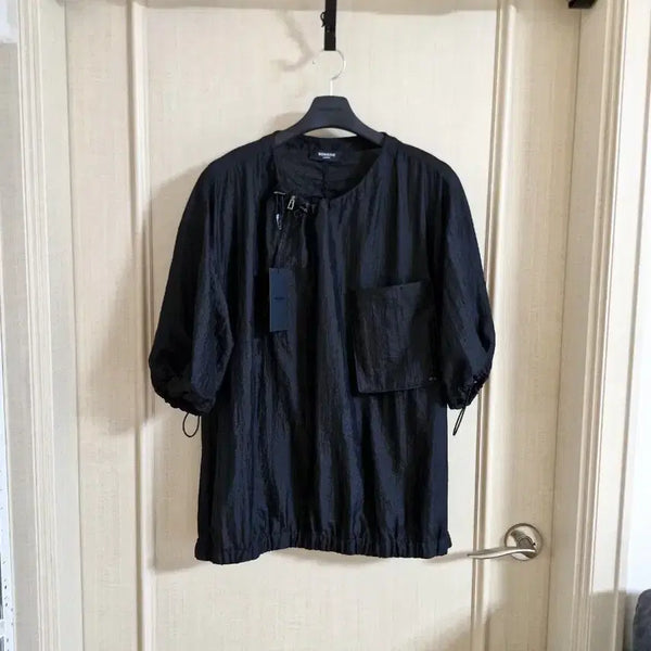 [BUNJANG] Songzio Homme SS26 Bias Zip-Up String Short-Sleeve T-Shirt Black / 26Ss 송지오옴므 바이어스 집업 스트링 반팔 티셔츠 블랙 48 새상품