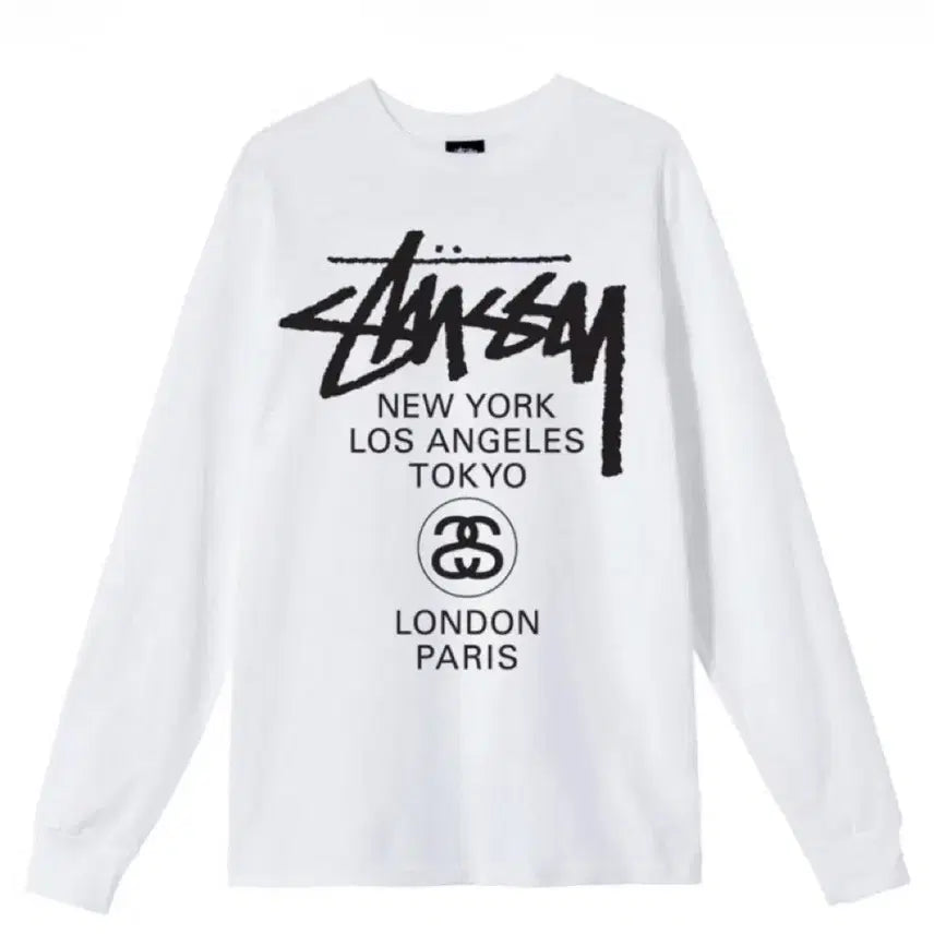 [BUNJANG] Stussy World Tour Long Sleeve T-Shirt White / 스투시 월드투어 롱슬리브 티셔츠 화이트