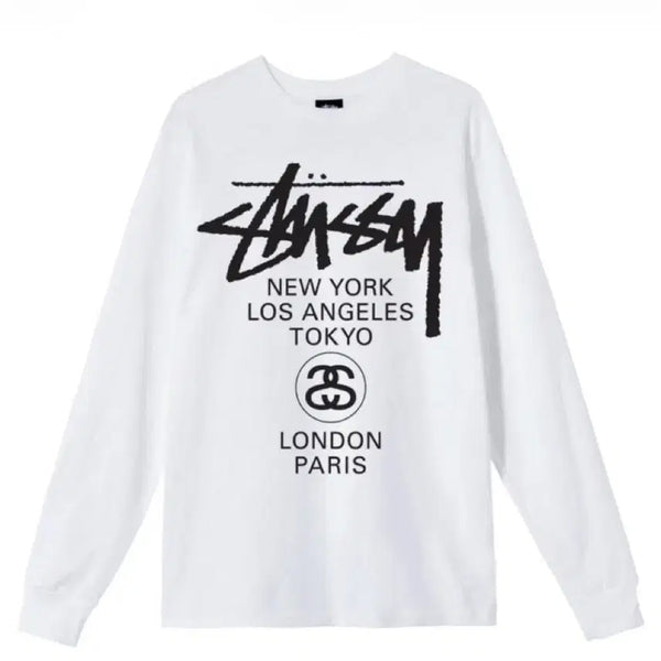 [BUNJANG] Stussy World Tour Long Sleeve T-Shirt White / 스투시 월드투어 롱슬리브 티셔츠 화이트