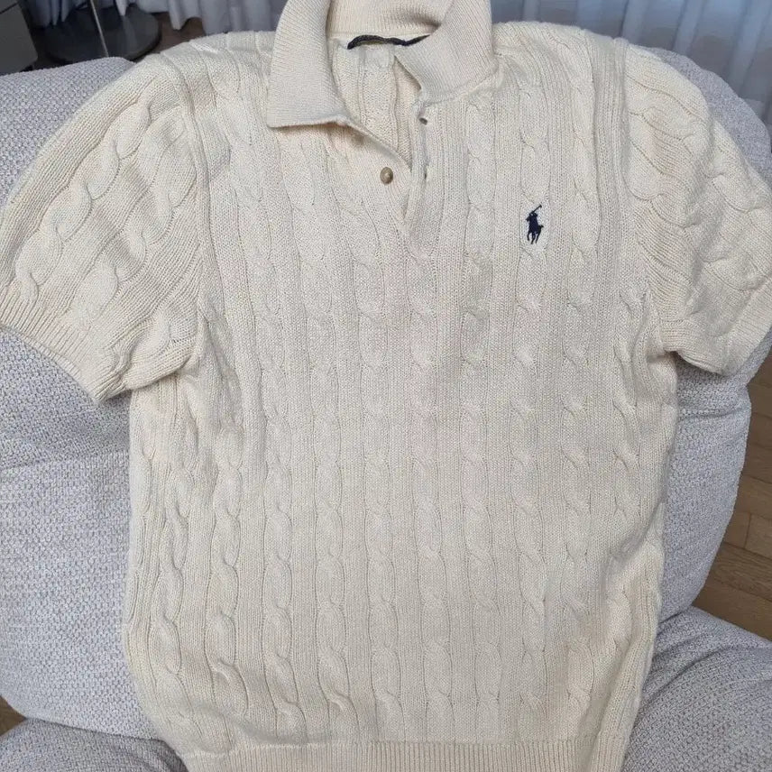 [BUNJANG] Polo Ralph Lauren Cable Knit Short Sleeve Knit - Ivory - M / 폴로 꽈배기 반팔 남자 니트 M 아이보리