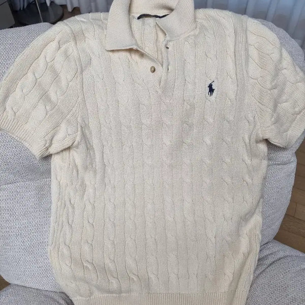 [BUNJANG] Polo Ralph Lauren Cable Knit Short Sleeve Knit - Ivory - M / 폴로 꽈배기 반팔 남자 니트 M 아이보리
