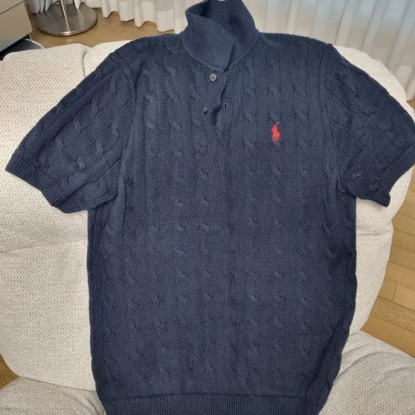 [BUNJANG] Polo Cable Knit Short Sleeve T-Shirt Navy M / 폴로 꽈배기 반팔 남자 니트 M 네이비