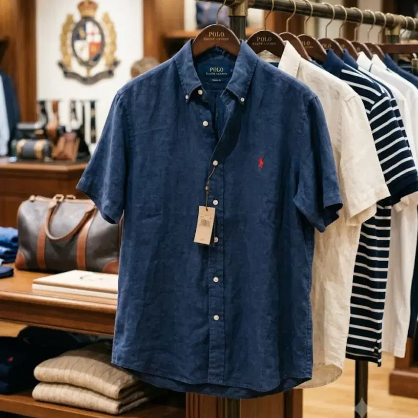 [BUNJANG] Polo Ralph Lauren Navy Linen Short-Sleeve Shirt / 폴로 네이비 린넨 반팔 셔츠