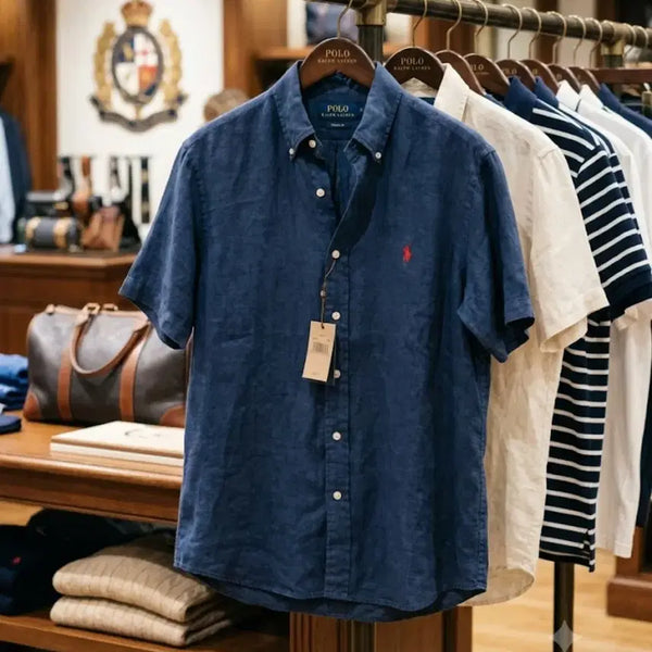 [BUNJANG] Polo Ralph Lauren Navy Linen Short-Sleeve Shirt / 폴로 네이비 린넨 반팔 셔츠