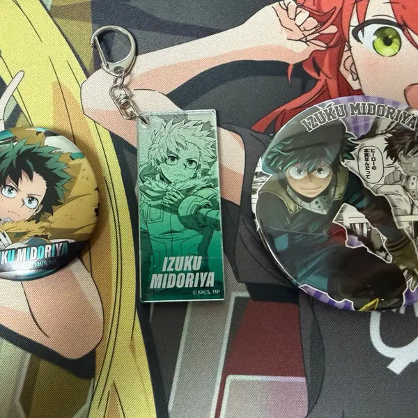 [BUNJANG] My Hero Academia Izuku Midoriya Keychain & Can Badge Bundle Set / 나히아 미도리야 이즈쿠 키링 캔뱃지 일괄