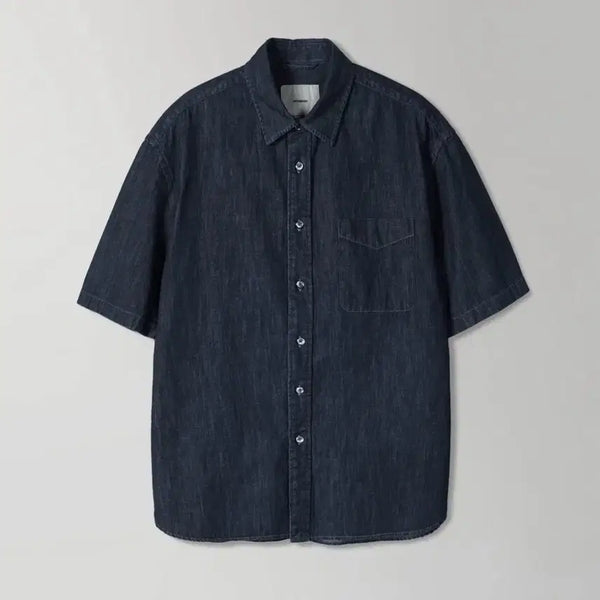 [BUNJANG] The Irow Washed Denim Half Shirt Blue Black / (3) 인더로우 워시드 데님 하프셔츠 블루블랙