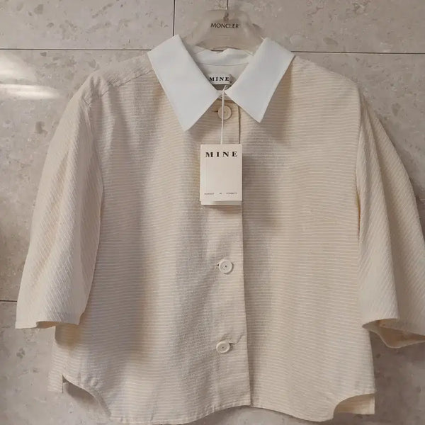 [BUNJANG] Mine Beige Shirt Blouse with White Collar / 마인 셔츠블라우스 (초특가)