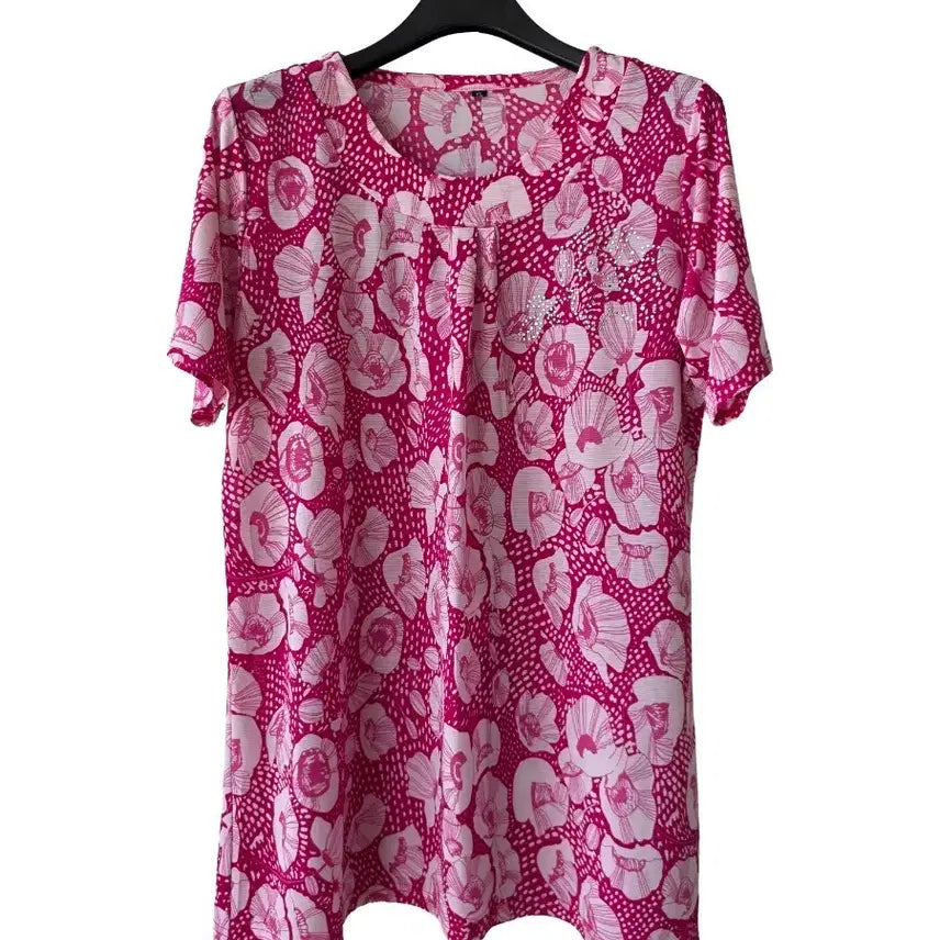 [BUNJANG] Pink Jewel Flower Pattern T-Shirt / L/ 핑크 보석 꽃무늬 티셔츠 /하자