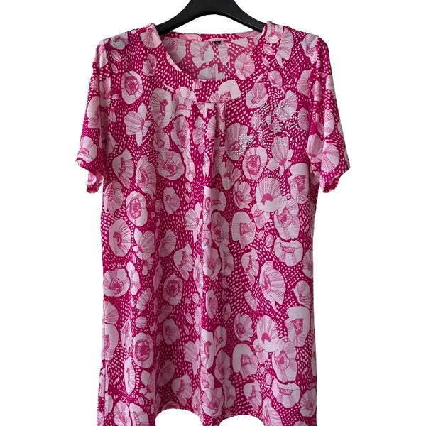 [BUNJANG] Pink Jewel Flower Pattern T-Shirt / L/ 핑크 보석 꽃무늬 티셔츠 /하자