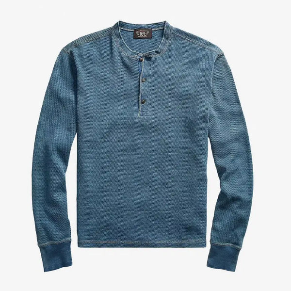 [BUNJANG] RRL Indigo Jacquard Knit Henleyd Neck T-Shirt / RRL 더블알엘 인디고 자카드 니트 헨리넥 티셔츠 M