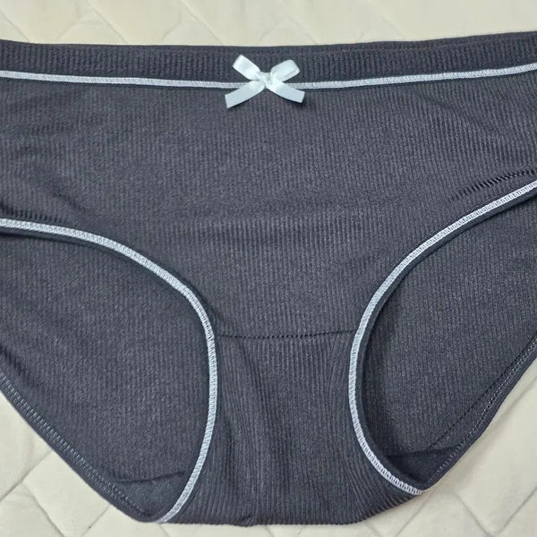 [BUNJANG] Pink Ribbed Briefs with Black Ribbon Detail / 블랙 리본 포인트 연핑크 골지 팬티 중고