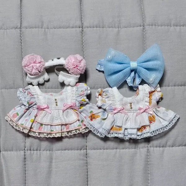 [BUNJANG] 10cm Doll Clothes Set: Strawberry & Bear Dress Bundle / 10cm 솜인형옷 원피스 2종 일괄