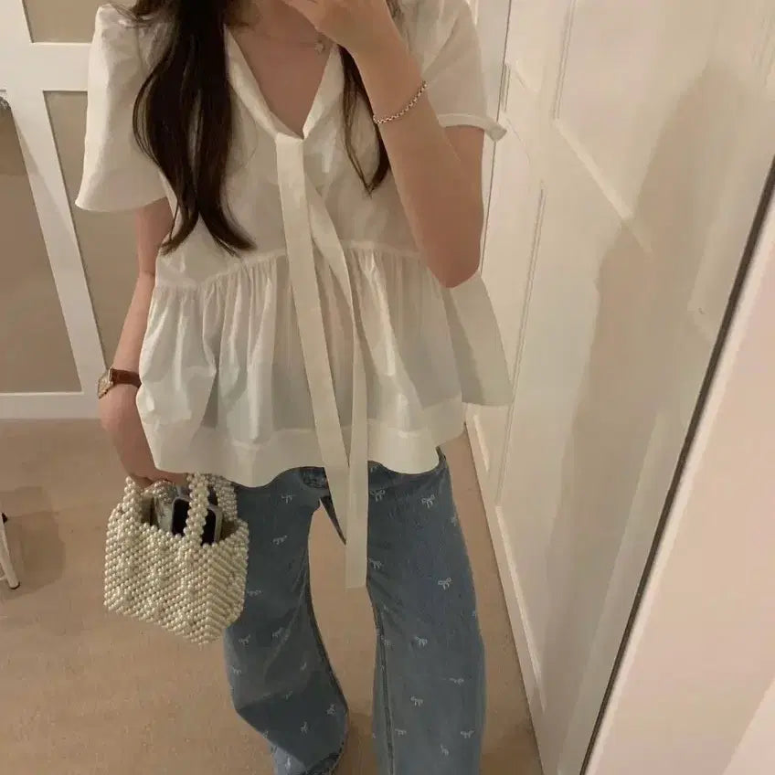 [BUNJANG] Pretty Young Thing Ribbon Blouse / 프리티영띵 리본 블라우스