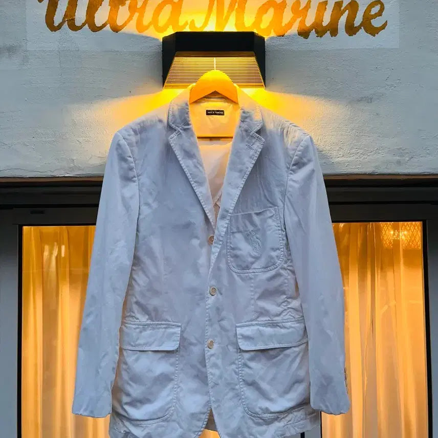 [BUNJANG] Polo Golf Ralph Lauren White Cotton 3-Roll-2 Blazer / 폴로 골프 랄프로렌 화이트 코튼 3롤2 블레이저 (사이즈 M)