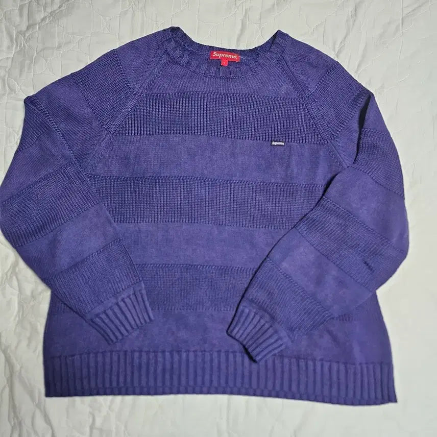 [BUNJANG] Supreme Small Box Stripe Sweater Purple / [중고 L] 슈프림 스몰 박스 스트라이프 스웨터 퍼플 23SS
