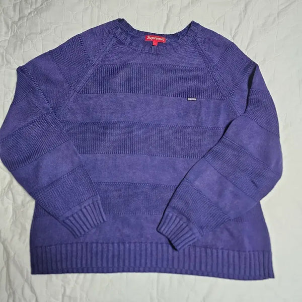 [BUNJANG] Supreme Small Box Stripe Sweater Purple / [중고 L] 슈프림 스몰 박스 스트라이프 스웨터 퍼플 23SS