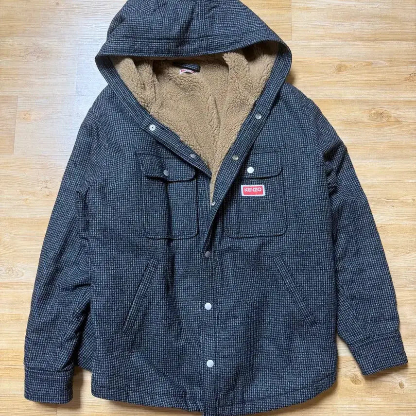 [BUNJANG] Kenzo Houndstooth Check Hooded Fleece Jacket XL / 겐조 하운드투스 체크 후드 후리스 자켓 XL