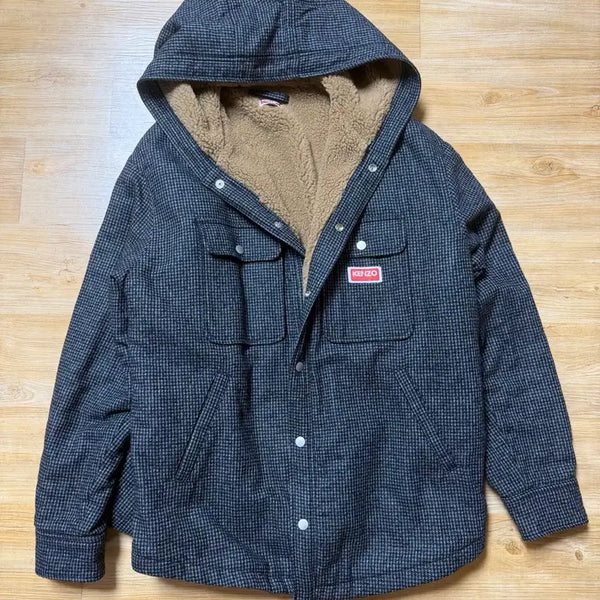 [BUNJANG] Kenzo Houndstooth Check Hooded Fleece Jacket XL / 겐조 하운드투스 체크 후드 후리스 자켓 XL
