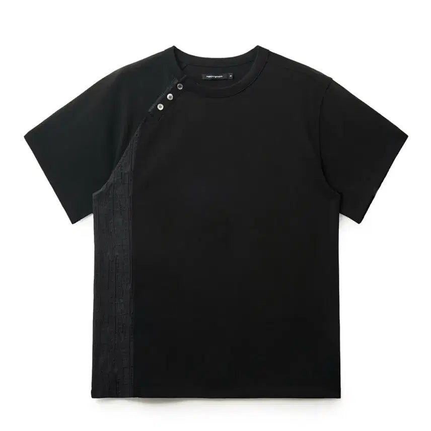 [BUNJANG] Hatching Room Curved Henley Short Sleeve T-Shirt Black / (2) 해칭룸 커브드 헨리넥 반팔티셔츠 블랙