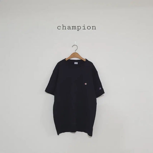 [BUNJANG] Champion Black Logo Embroidered Short Sleeve Sweatshirt T-Shirt XL / No.26072210 챔피온 반팔 맨투맨 티셔츠 블랙